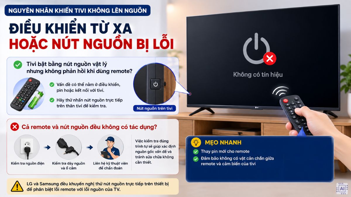 Điều khiển từ xa hoặc nút nguồn bị lỗi