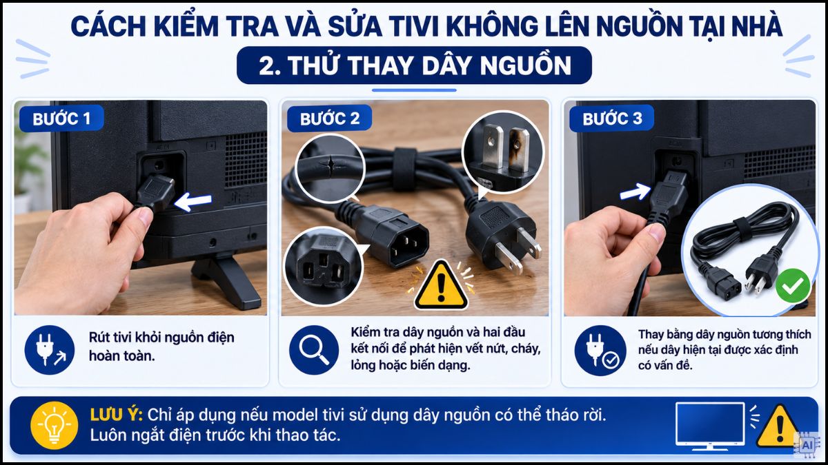 Thử thay dây nguồn