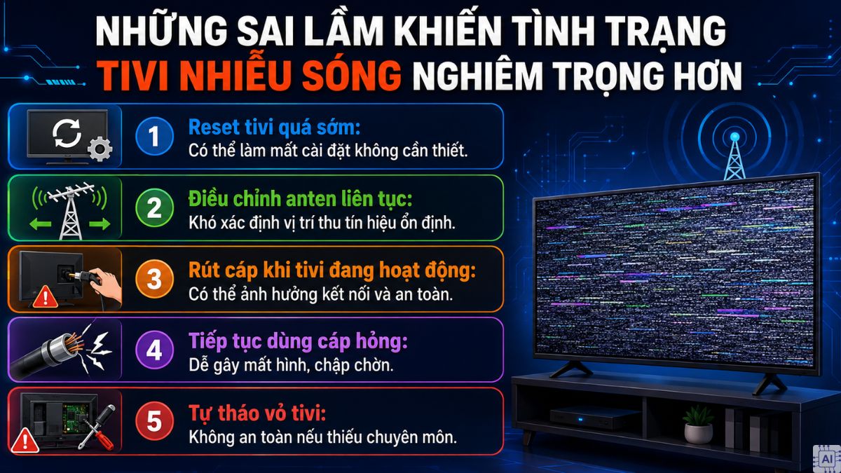 Những sai lầm khiến tình trạng tivi nhiễu sóng nghiêm trọng hơn