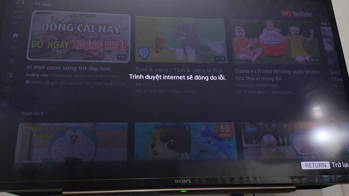 Cách nhận biết trình duyệt Internet tivi Sony bị lỗi