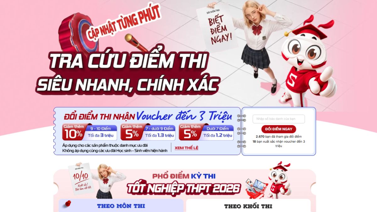 Tra cứu đổi điểm thi tại CellphoneS