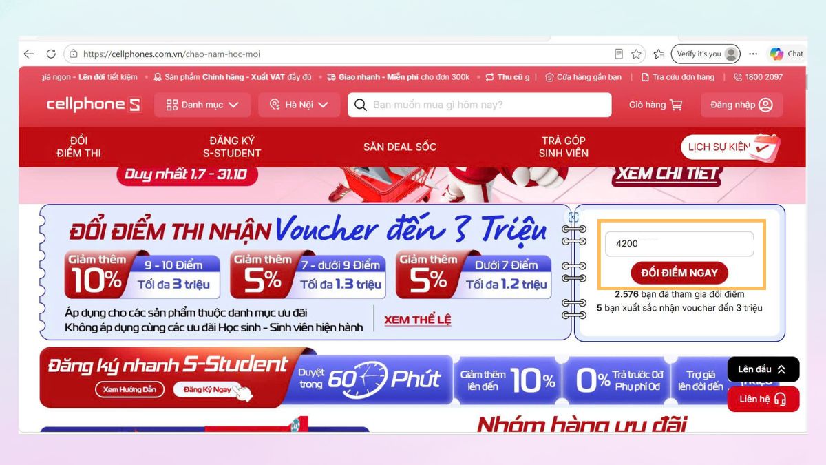 Tra cứu đổi điểm thi tại CellphoneS