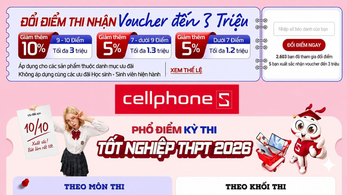 Tra cứu đổi điểm thi nhận ưu đãi tại CellphoneS