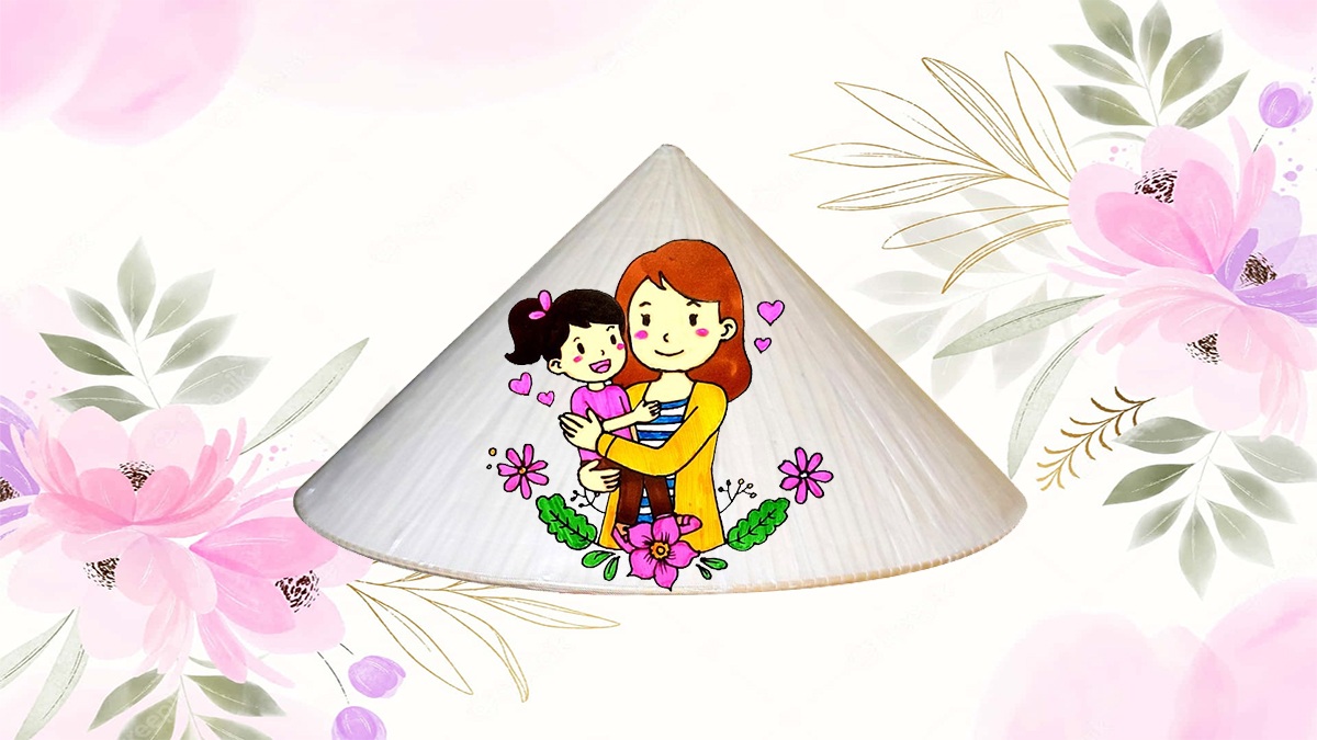 Vẽ nón lá chủ đề Mẹ và gia đình