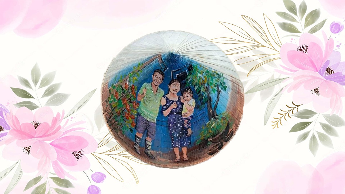 Vẽ nón lá chủ đề Mẹ và gia đình