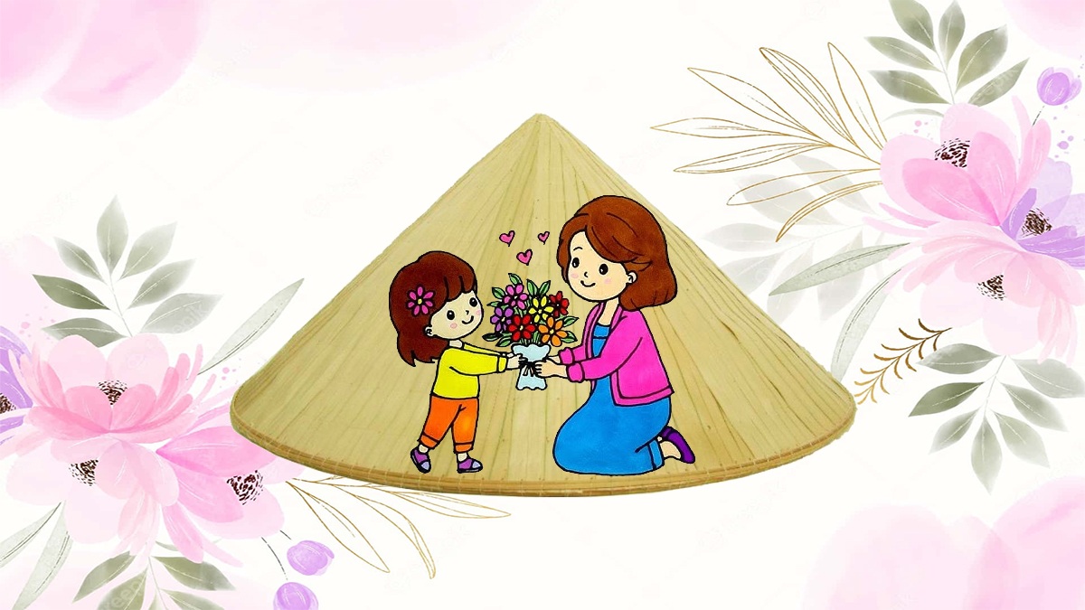 Vẽ nón lá chủ đề Mẹ và gia đình