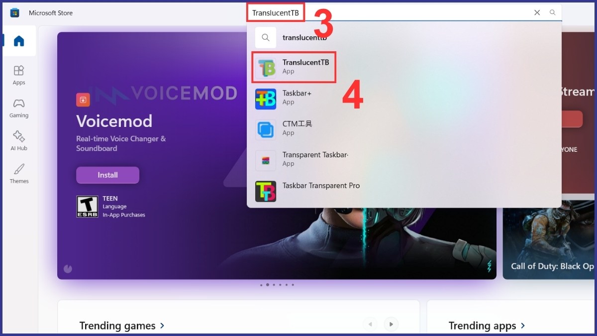 Cách tải TranslucentTB từ Microsoft Store