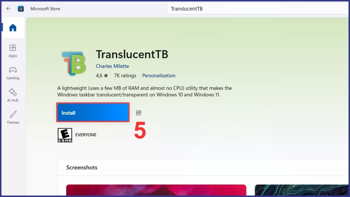 Cách tải TranslucentTB từ Microsoft Store