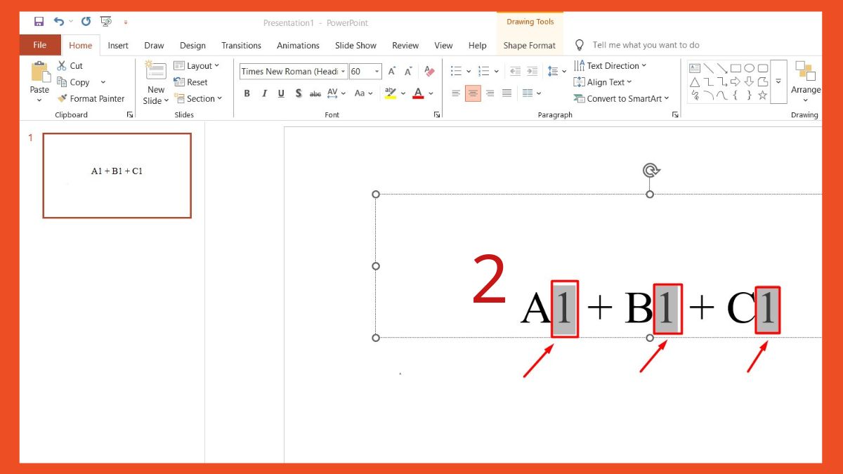 Sử dụng tính năng Subscript có sẵn để viết chỉ số dưới trong PowerPoint