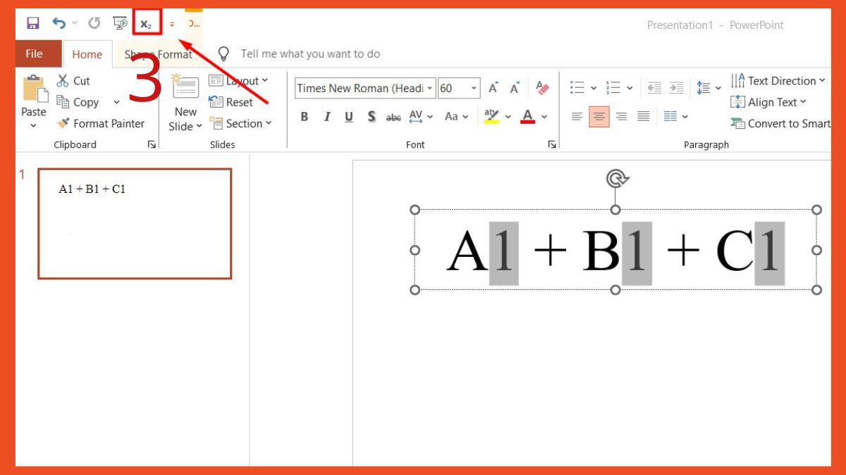 Sử dụng tính năng Subscript có sẵn để viết chỉ số dưới trong PowerPoint