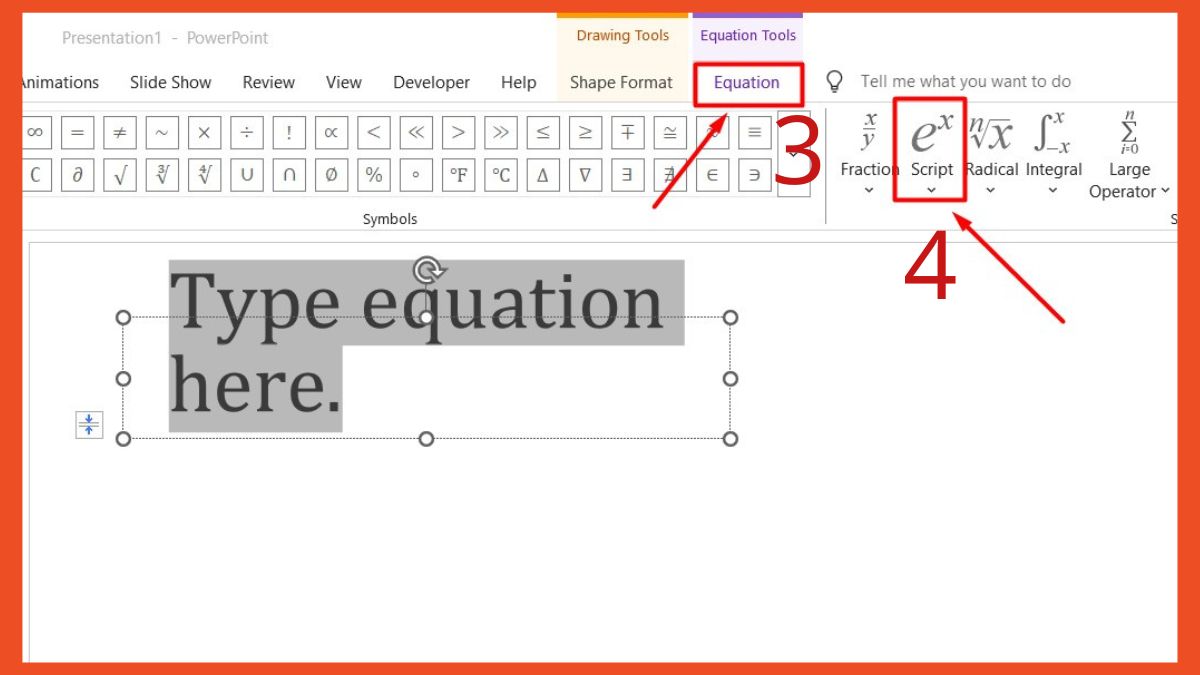 Sử dụng Equation Editor để viết chỉ số trong PPT