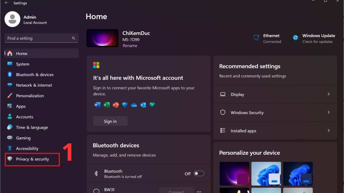 Kiểm tra virus bằng Windows Security