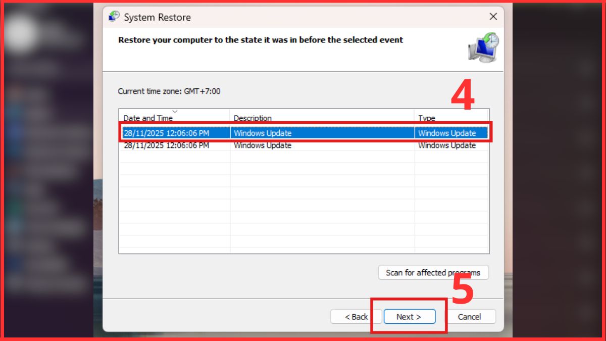 Khôi phục Windows (System Restore) để sửa lỗi Video Scheduler Internal Error