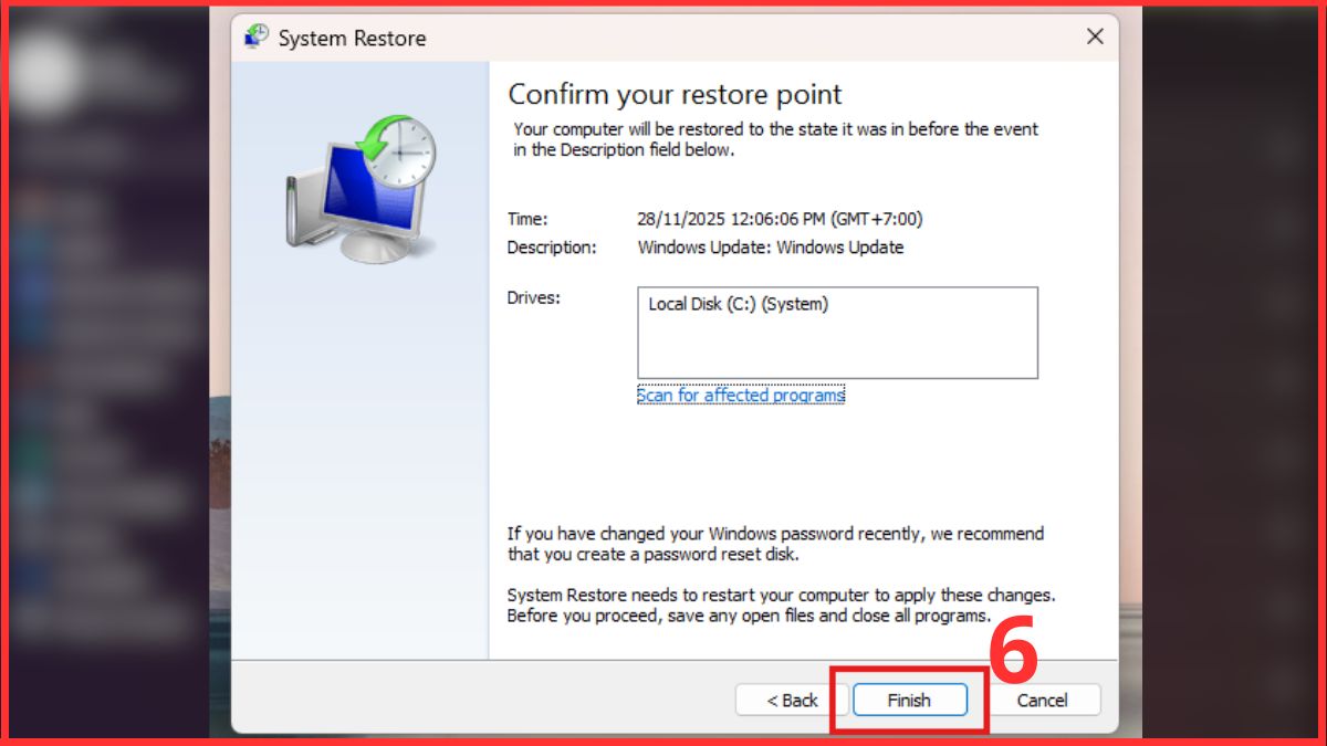 Khôi phục Windows (System Restore) để sửa lỗi Video Scheduler Internal Error
