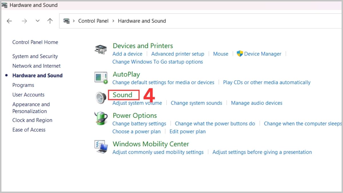 Kiểm tra Sound Control Panel