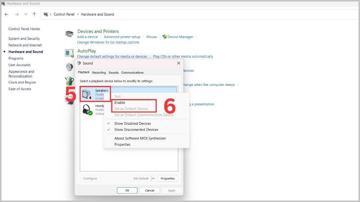 Kiểm tra Sound Control Panel
