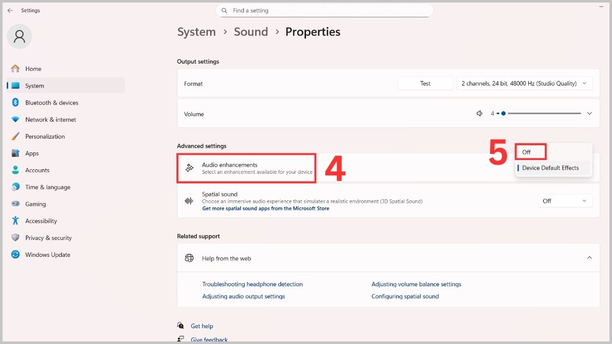 Tắt tính năng Enhance Audio