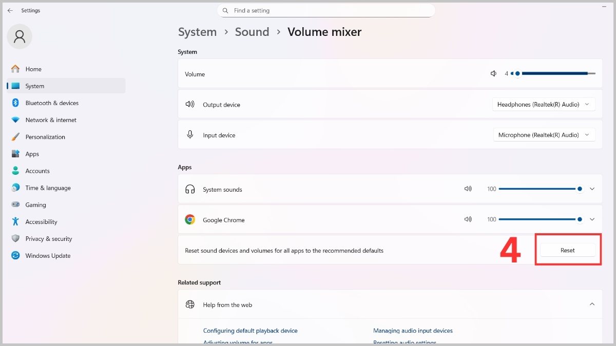 Reset lại toàn bộ cài đặt âm thanh