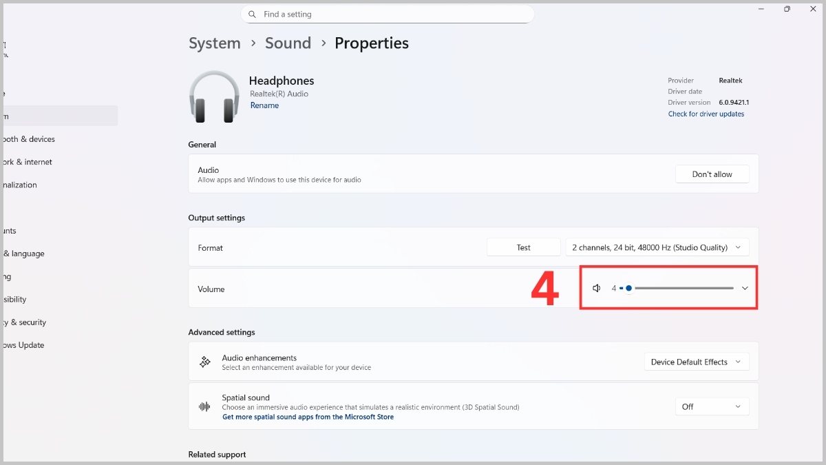 Kiểm tra Output device trong Settings