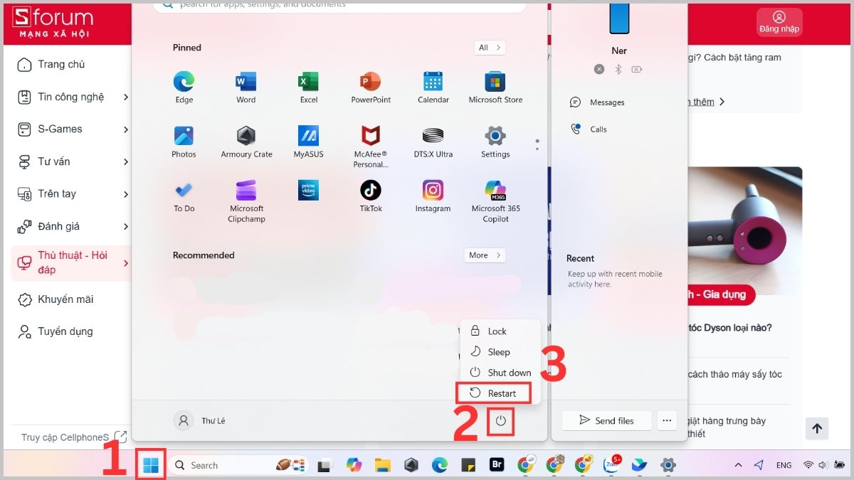 Khởi động lại máy tính