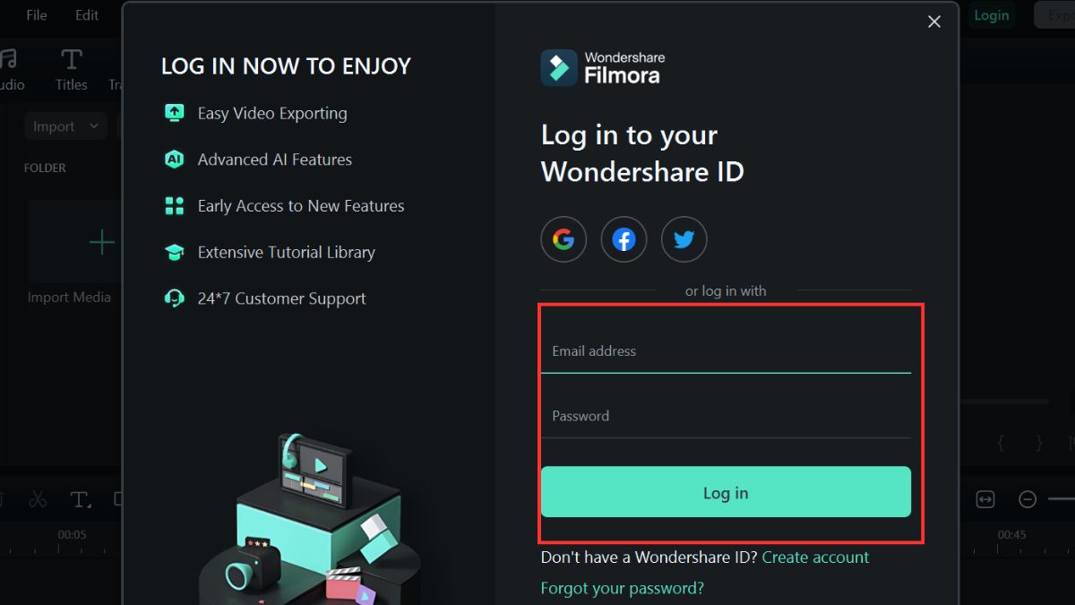 Đăng nhập bằng Wondershare ID hợp lệ