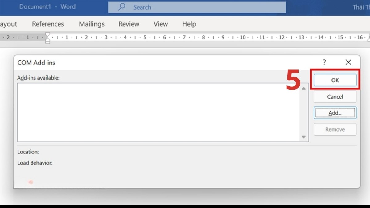Tắt Add-ins gây lỗi file Word