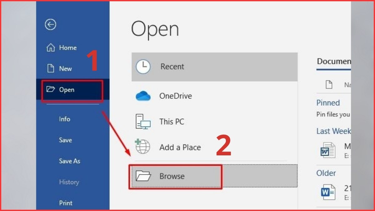 Sử dụng Open and Repair để sửa file Word