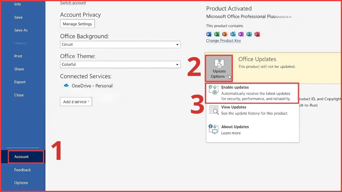 Cập nhật hoặc sửa chữa Office