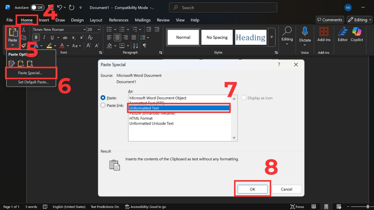 Xóa định dạng bằng cách sử dụng Paste Special