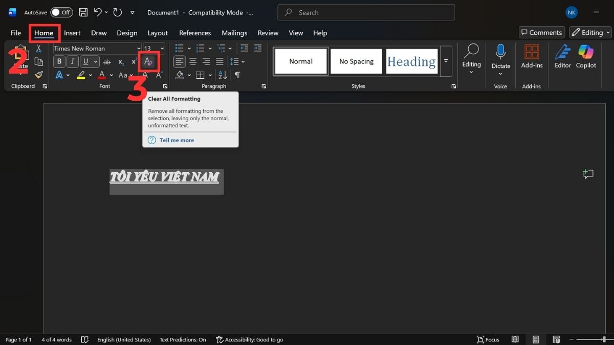 Cách dùng tính năng Clear All Formatting để xóa định dạng trong Word