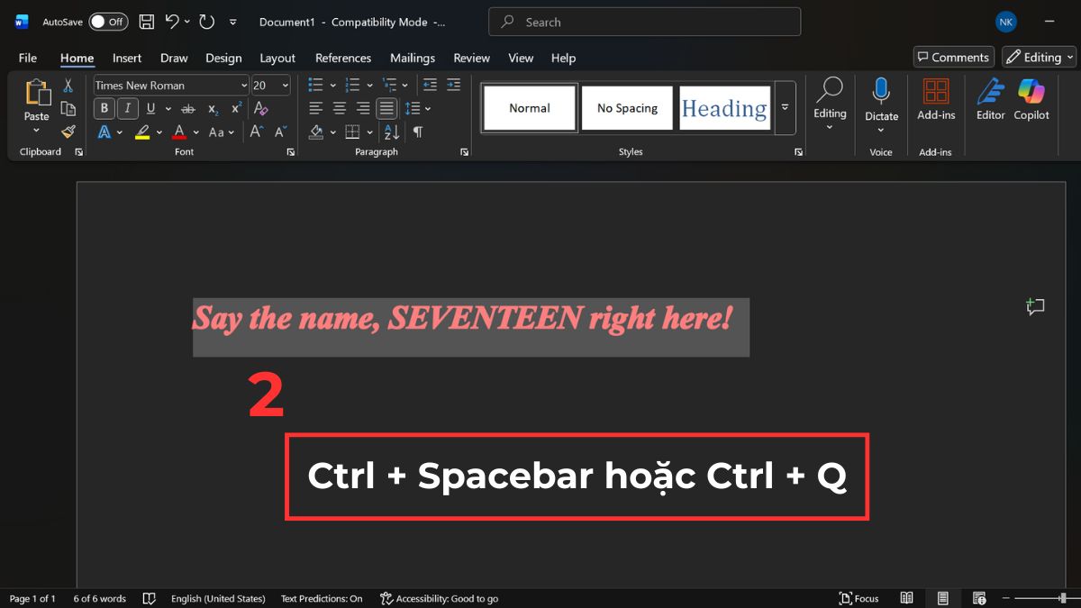 Cách dùng phím tắt để xóa định dạng trong Word