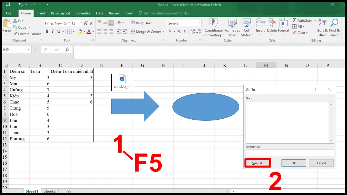 Sử dụng Go To Special để xóa object trong Excel