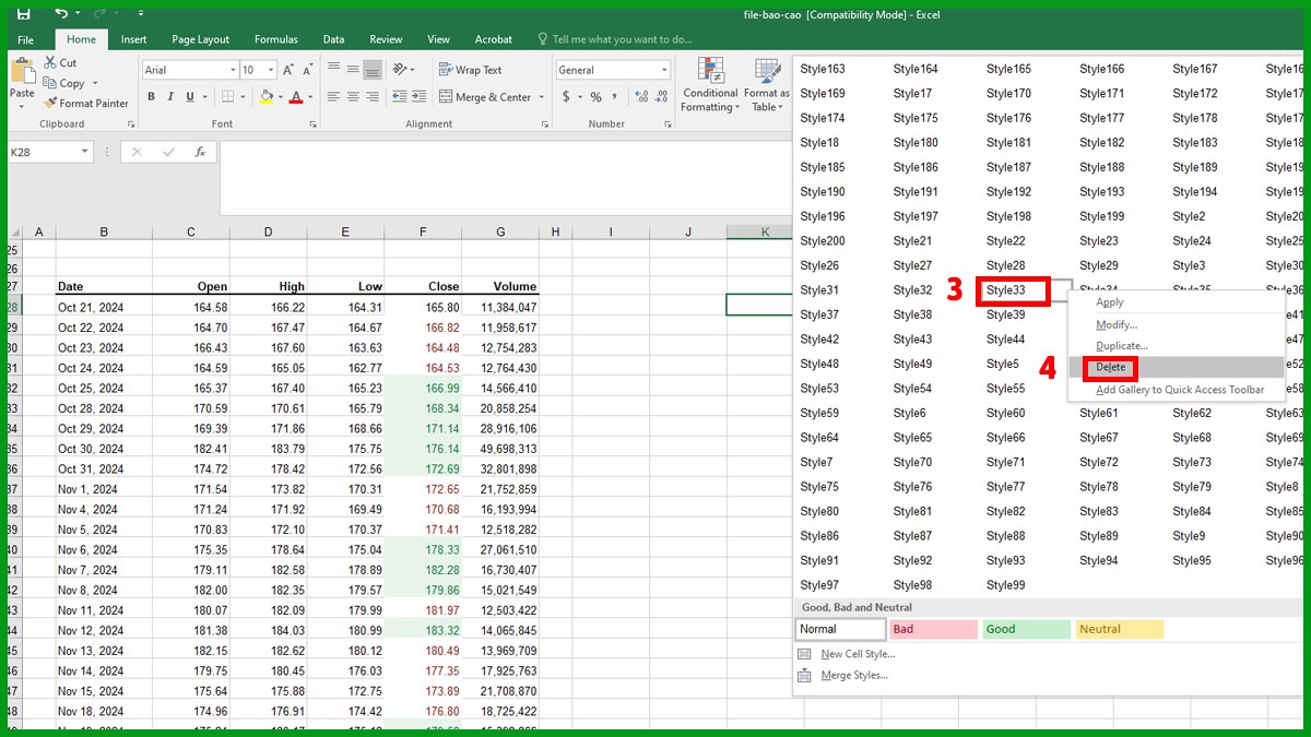 Xóa Style rác thủ công trong Excel