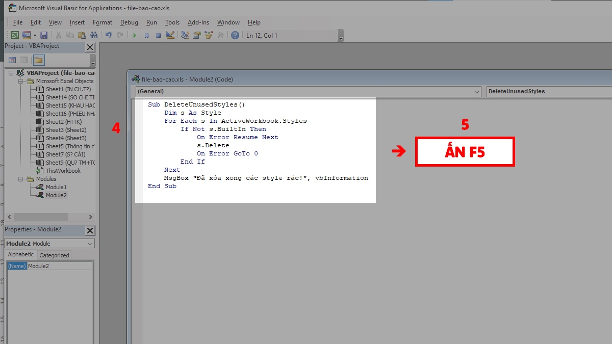 Xóa Style rác trong Excel bằng VBA