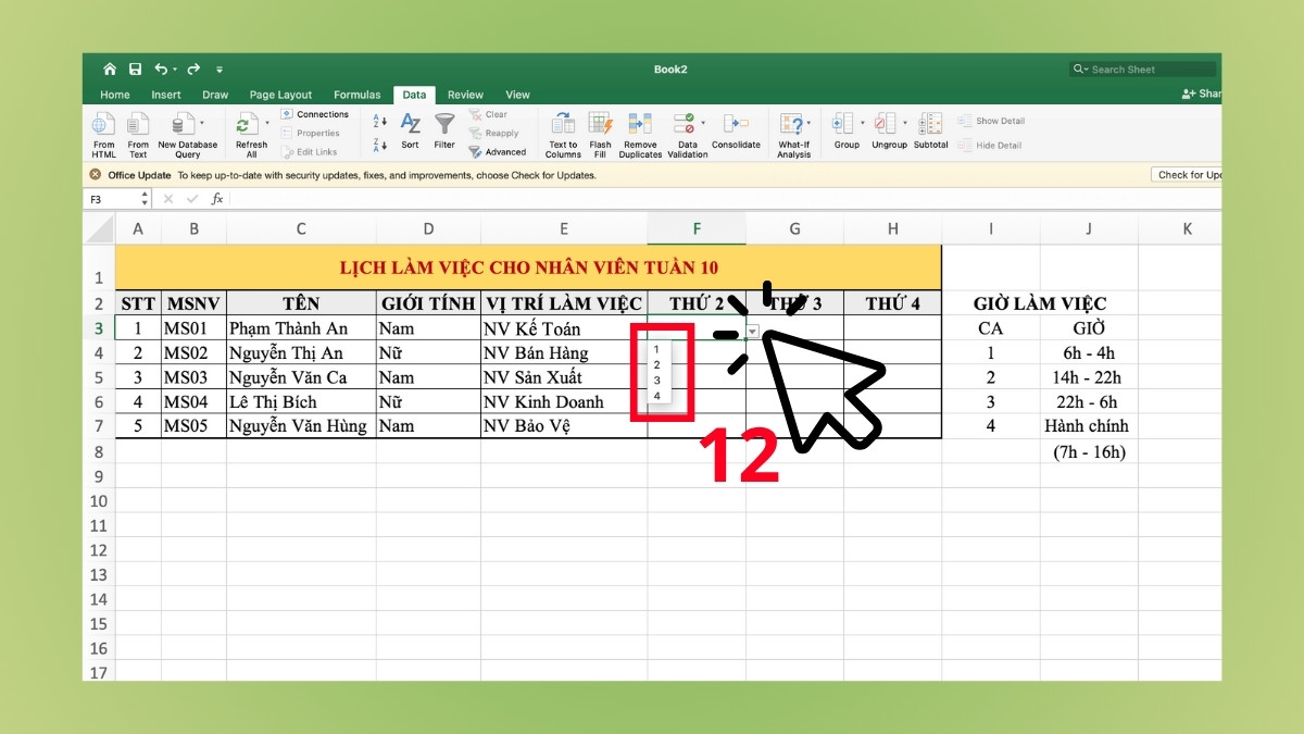 Hướng dẫn cách xếp lịch làm việc cho nhân viên bằng Excel
