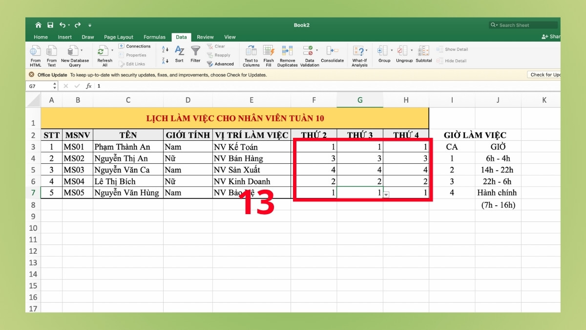 Hướng dẫn cách xếp lịch làm việc cho nhân viên bằng Excel