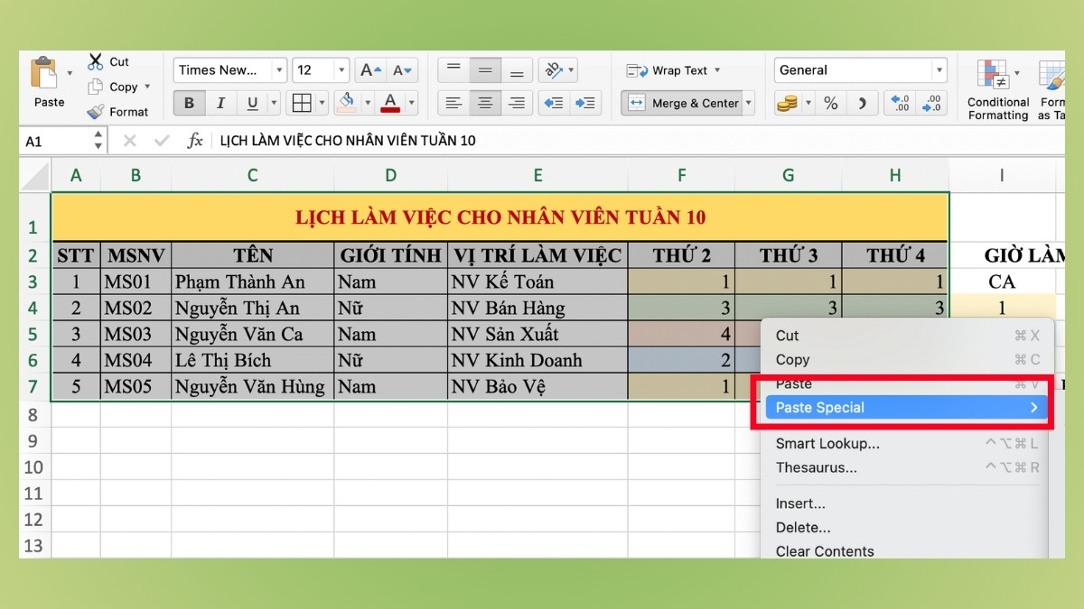 Lỗi mất định dạng hoặc màu khi sao chép dữ liệu