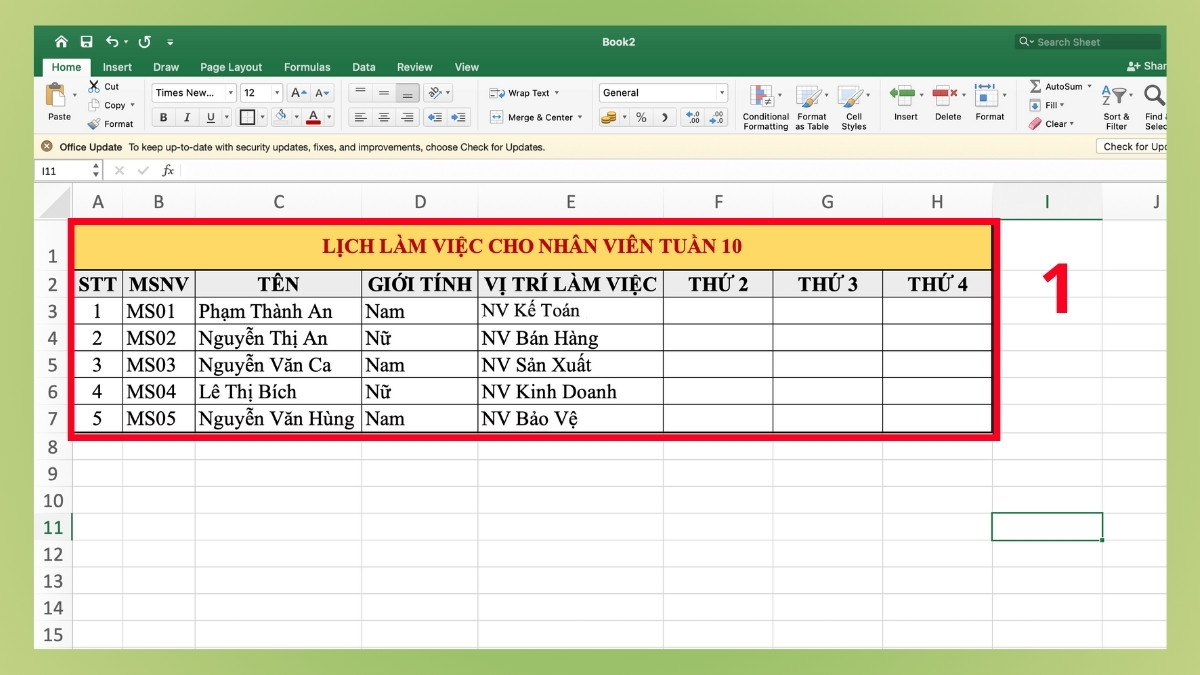 Hướng dẫn cách xếp lịch làm việc cho nhân viên bằng Excel