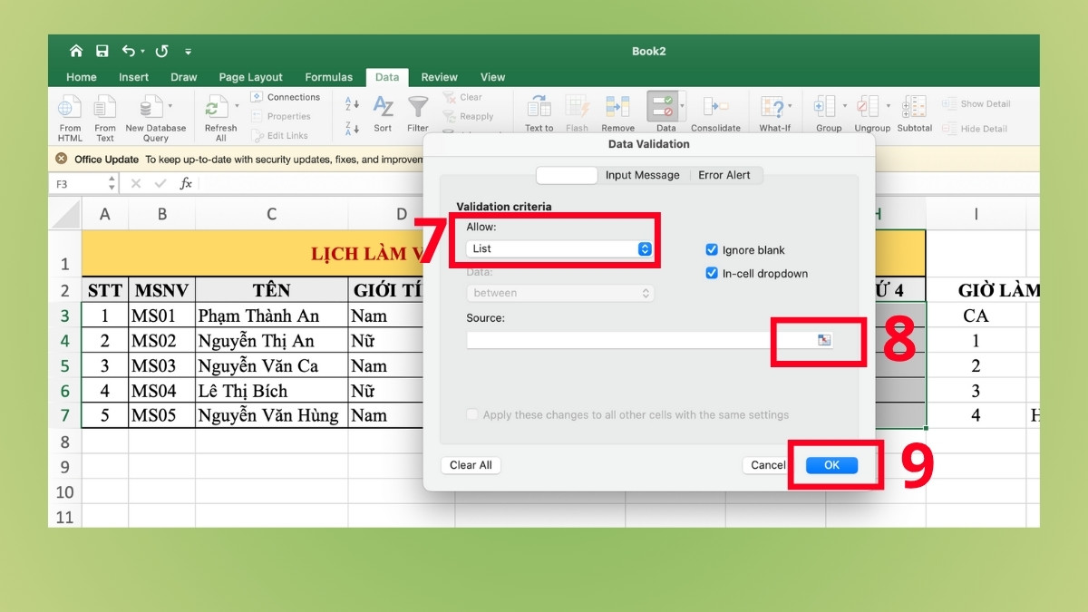 Hướng dẫn cách xếp lịch làm việc cho nhân viên bằng Excel