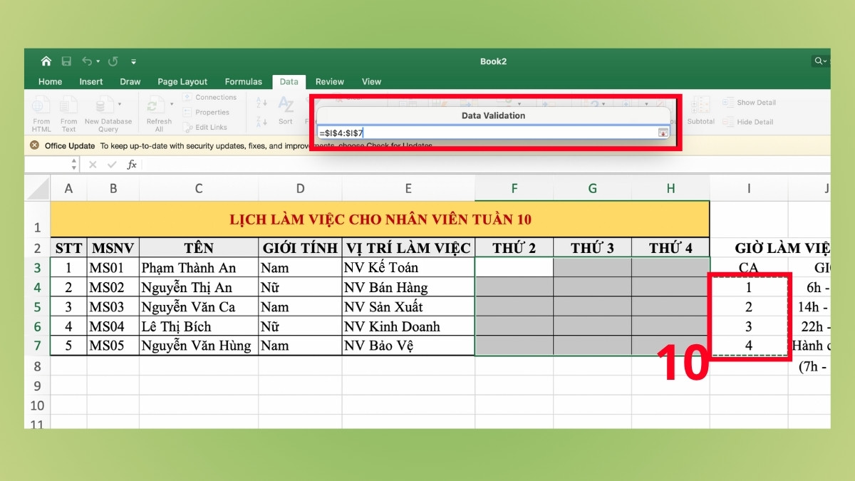 Hướng dẫn cách xếp lịch làm việc cho nhân viên bằng Excel