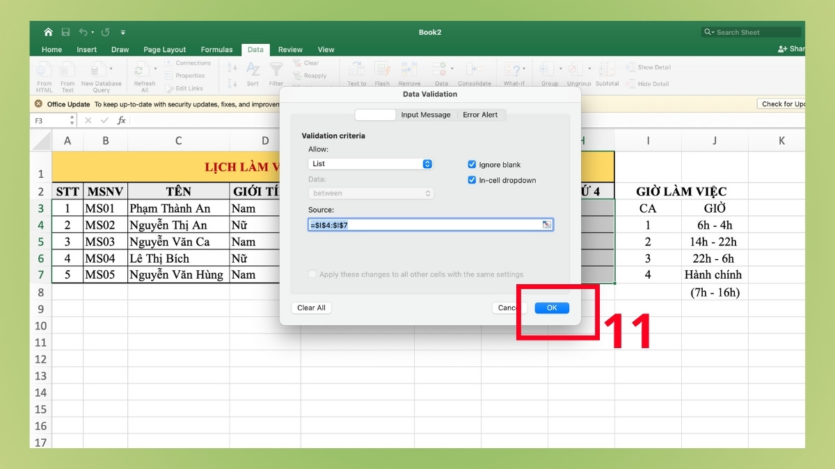 Hướng dẫn cách xếp lịch làm việc cho nhân viên bằng Excel