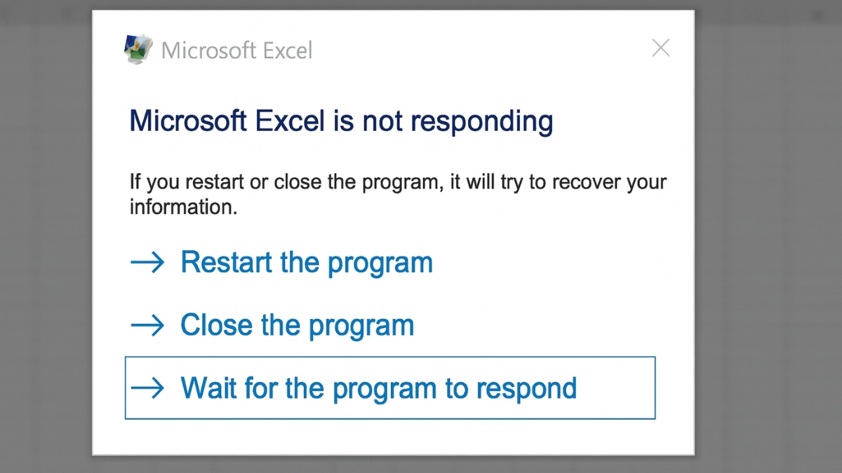 Excel đột ngột dừng phản hồi