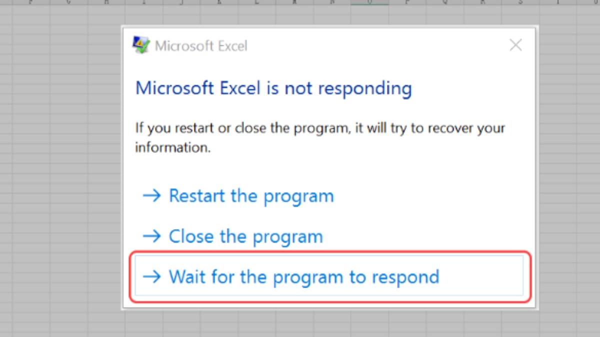 Chờ Excel tự khôi phục