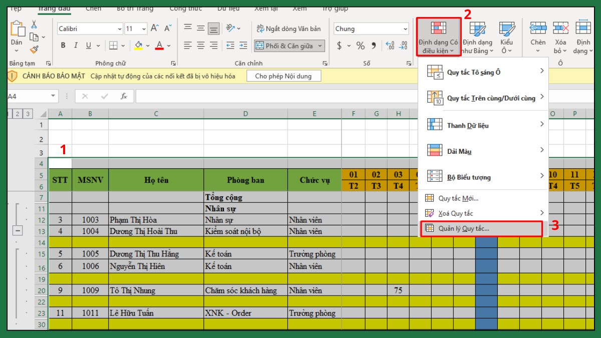Giảm tải dữ liệu trong file Excel