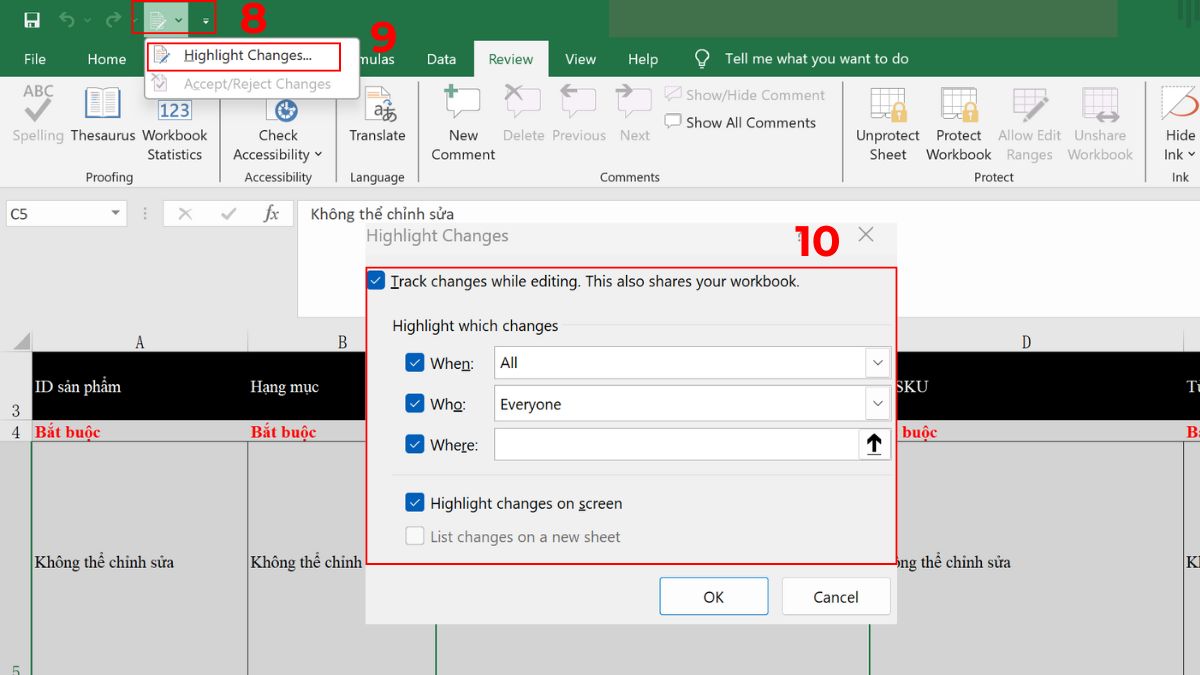 Cách bật tính năng lưu lịch sử chỉnh sửa trong Excel