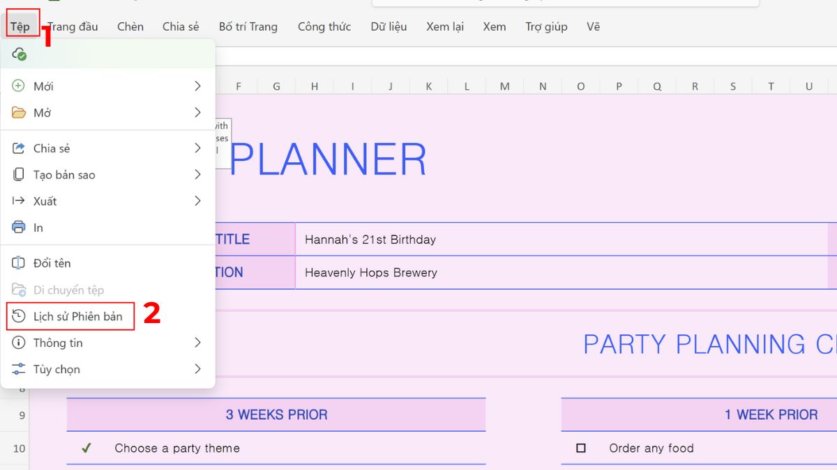 Xem lịch sử chỉnh sửa trên Excel 365/Excel Online