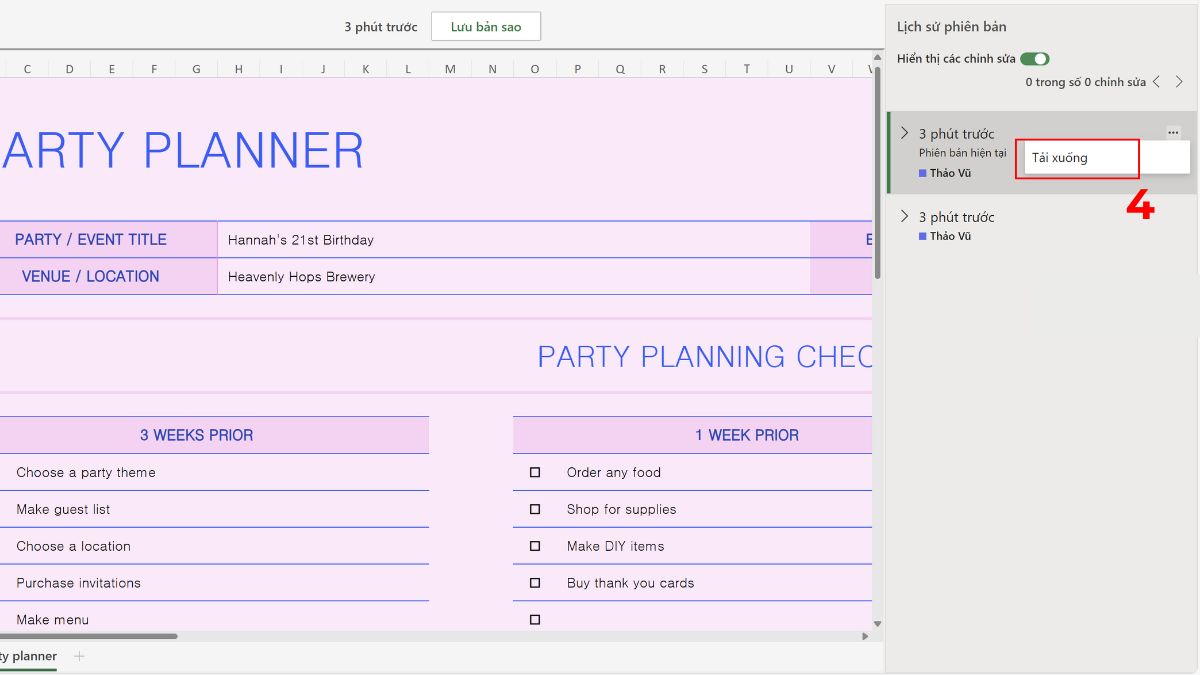 Xem lịch sử chỉnh sửa trên Excel 365/Excel Online