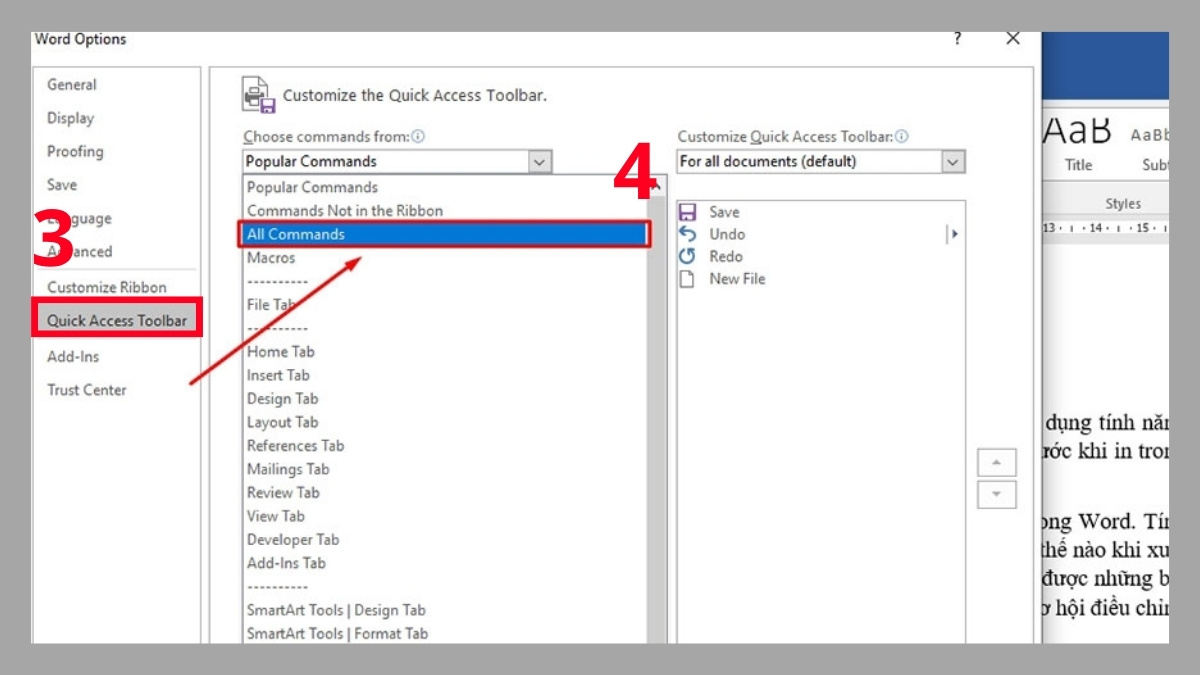 Sử dụng Quick Print hoặc Ctrl + P để xem trước file Word khi in