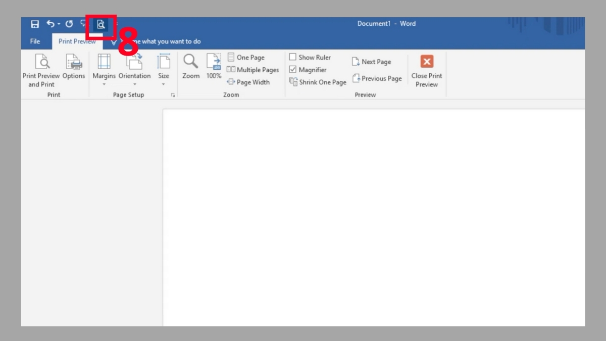 Sử dụng Quick Print hoặc Ctrl + P để xem trước file Word khi in