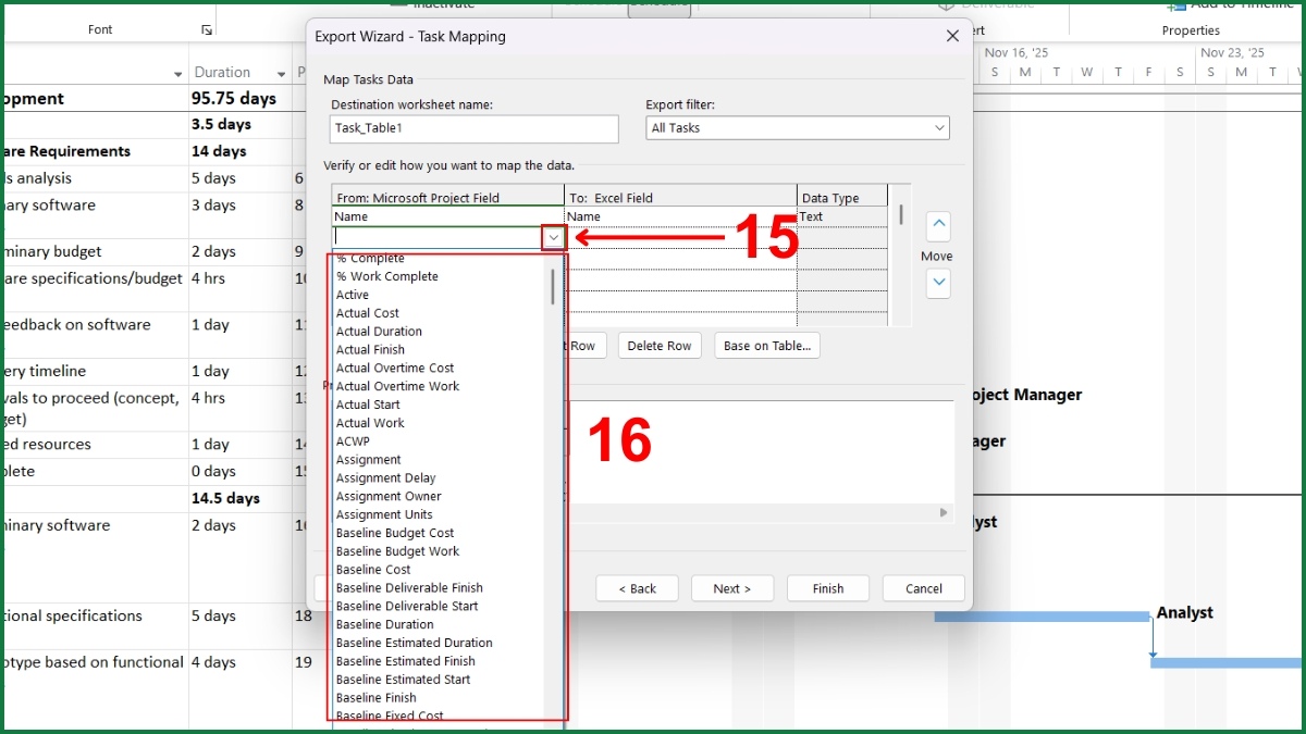 Dùng chức năng Export to Excel để xuất project sang Excel